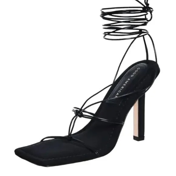 Good American Women's Cage Slanted Strappy Sandals Black Square Toe size 6.5 - Picture 1 of 11
